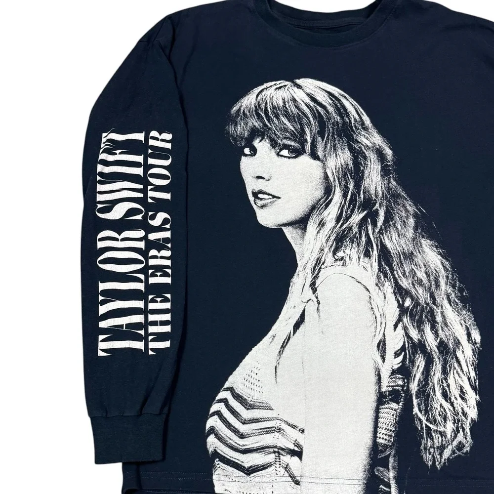 Taylor Swift The Eras Tour Navy Blue Long Sleeve Shirt Women's Large 100% Cotton